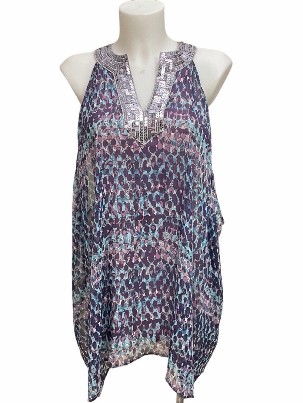 FREE PEOPLE flowy chiffon halter top silver sequins Y2K VTG SZ M